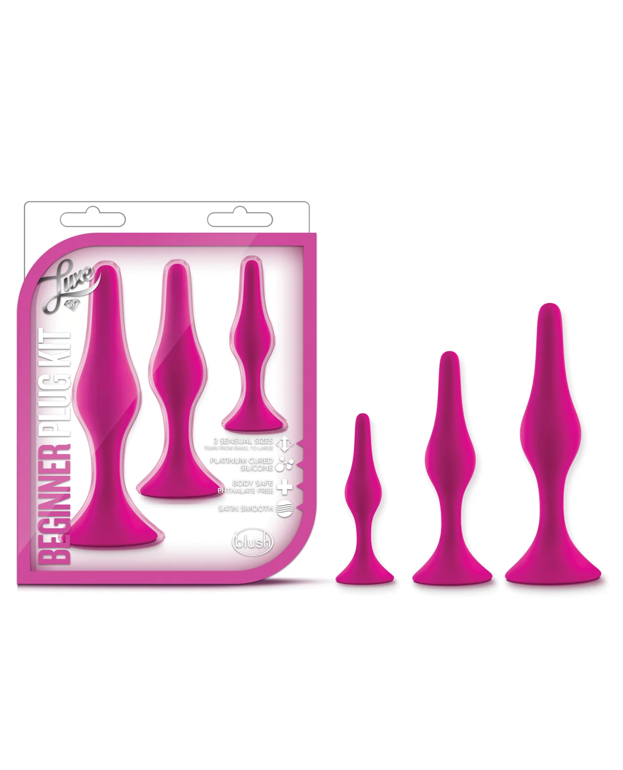 Blush Luxe Beginner Butt Plug Kit Pink Safe Starter Set Three Sizes - Image 3