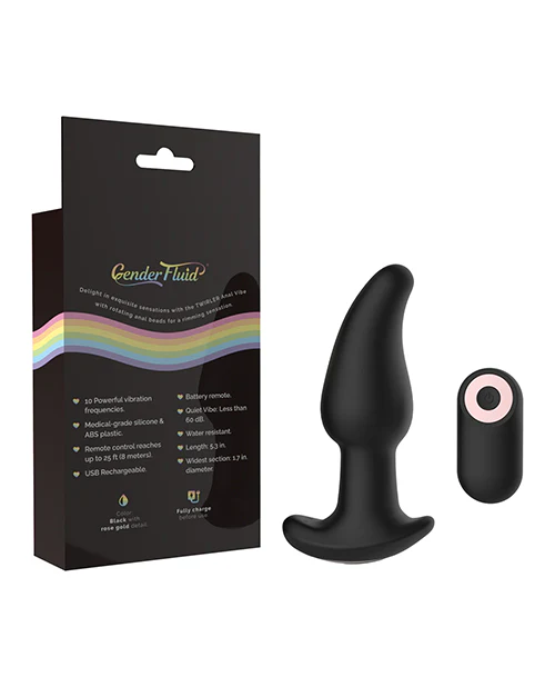 Gender Fluid Twirler Anal Vibe w/Remote - Black - Image 5