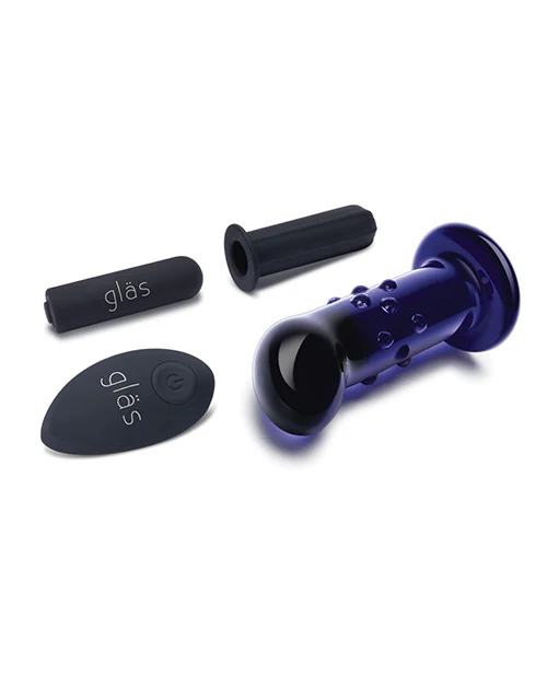 Glas 4" Rechargeable Vibrating Dotted G Spot/P Spot Plug - Blue - Image 7