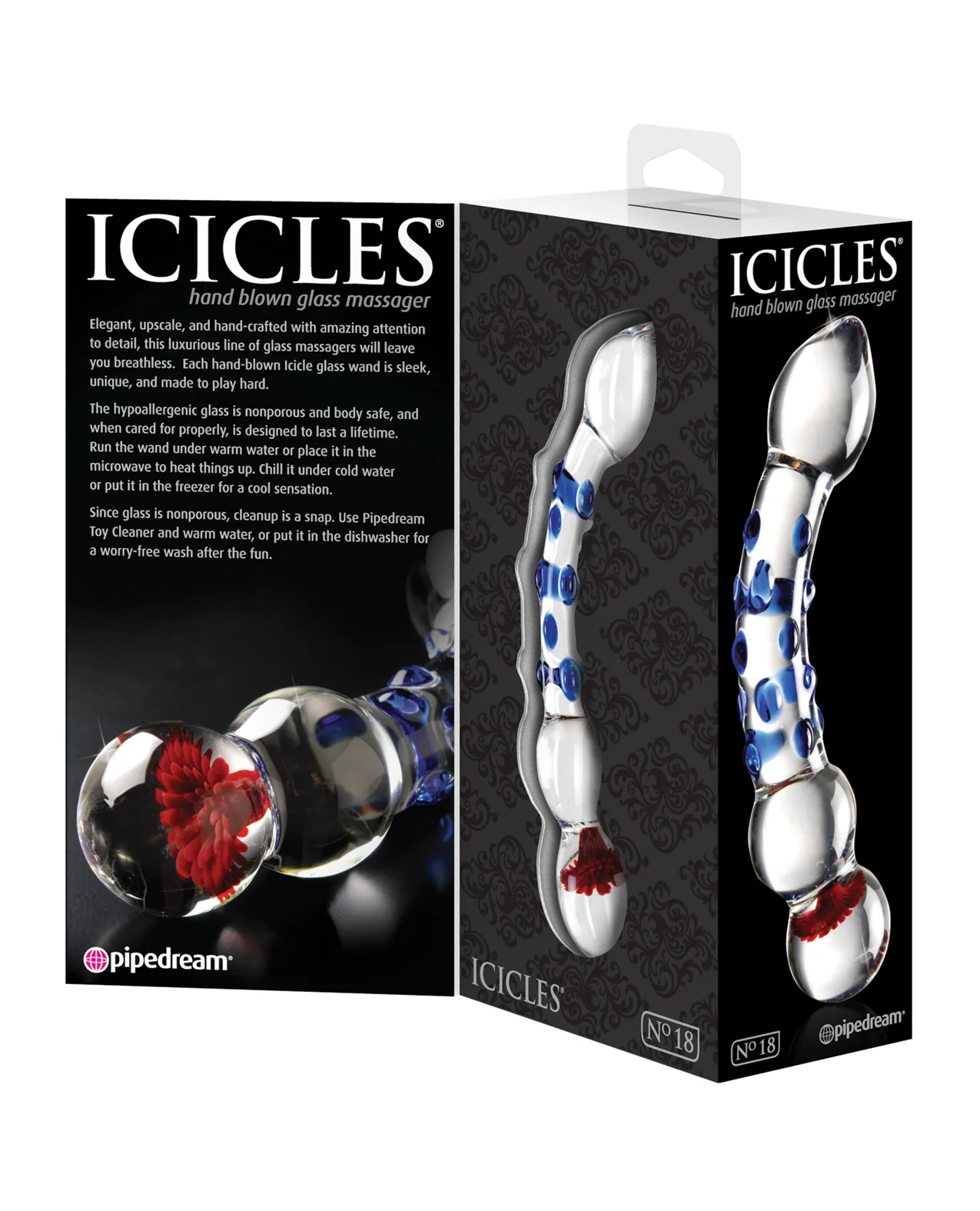 Icicles No. 18 Hand Blown Glass Massager - Clear w/Blue Knobs - Image 6
