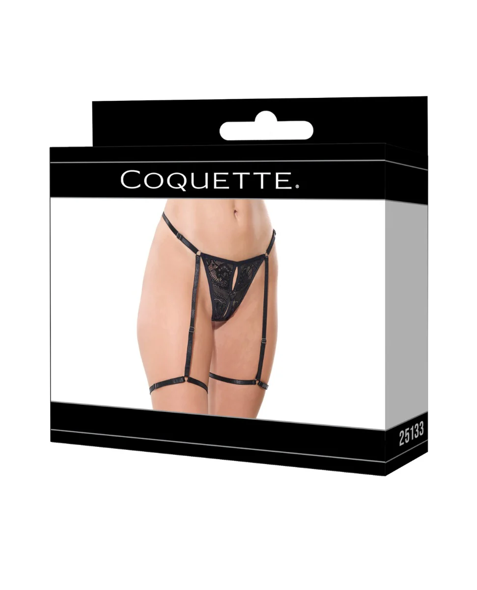 Lace Thong w/Garters and Bow Detail - Black XL - Image 4