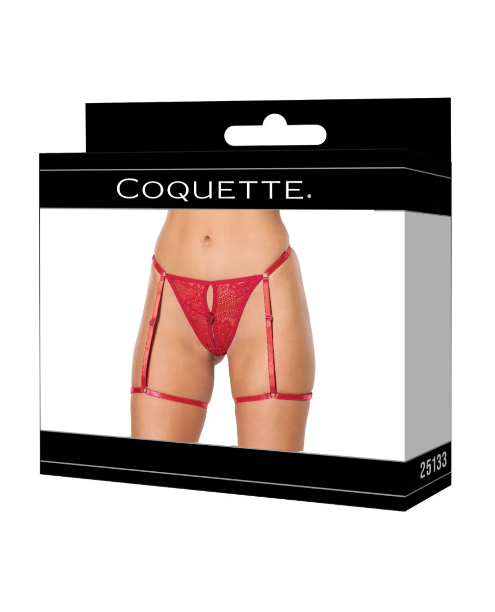 Lace Thong w/Garters and Bow Detail - Red LG - Image 3