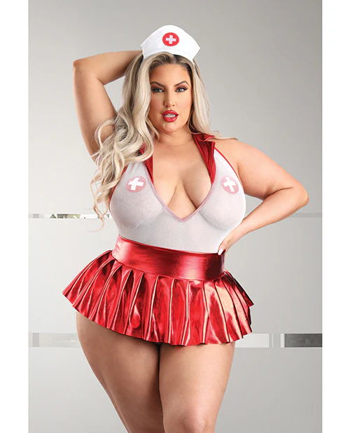 Play Pulse Check Collared Teddy Open Back Pleated Skirt Red - Image 4