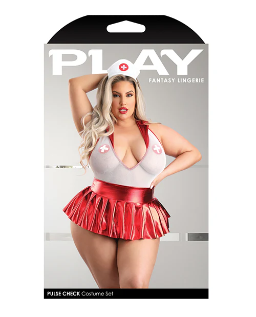 Play Pulse Check Collared Teddy Open Back Pleated Skirt Red - Image 5