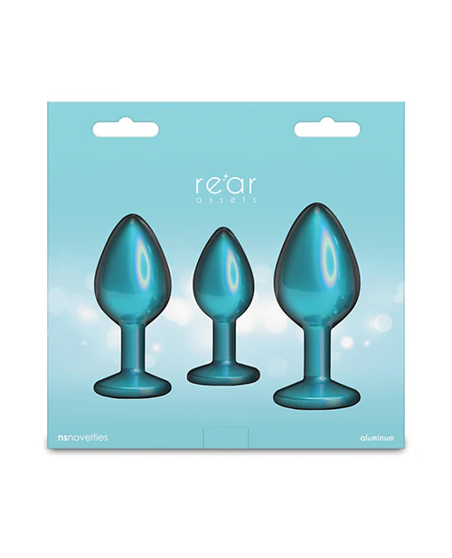 Rear Assets 3 Piece Trainer Kit Teal Gem Iridescent Chrome Plugs - Image 5