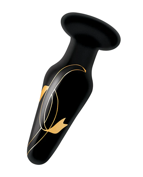 Secret Kisses 4" Handblown Glass Plug - Black/Gold - Image 3