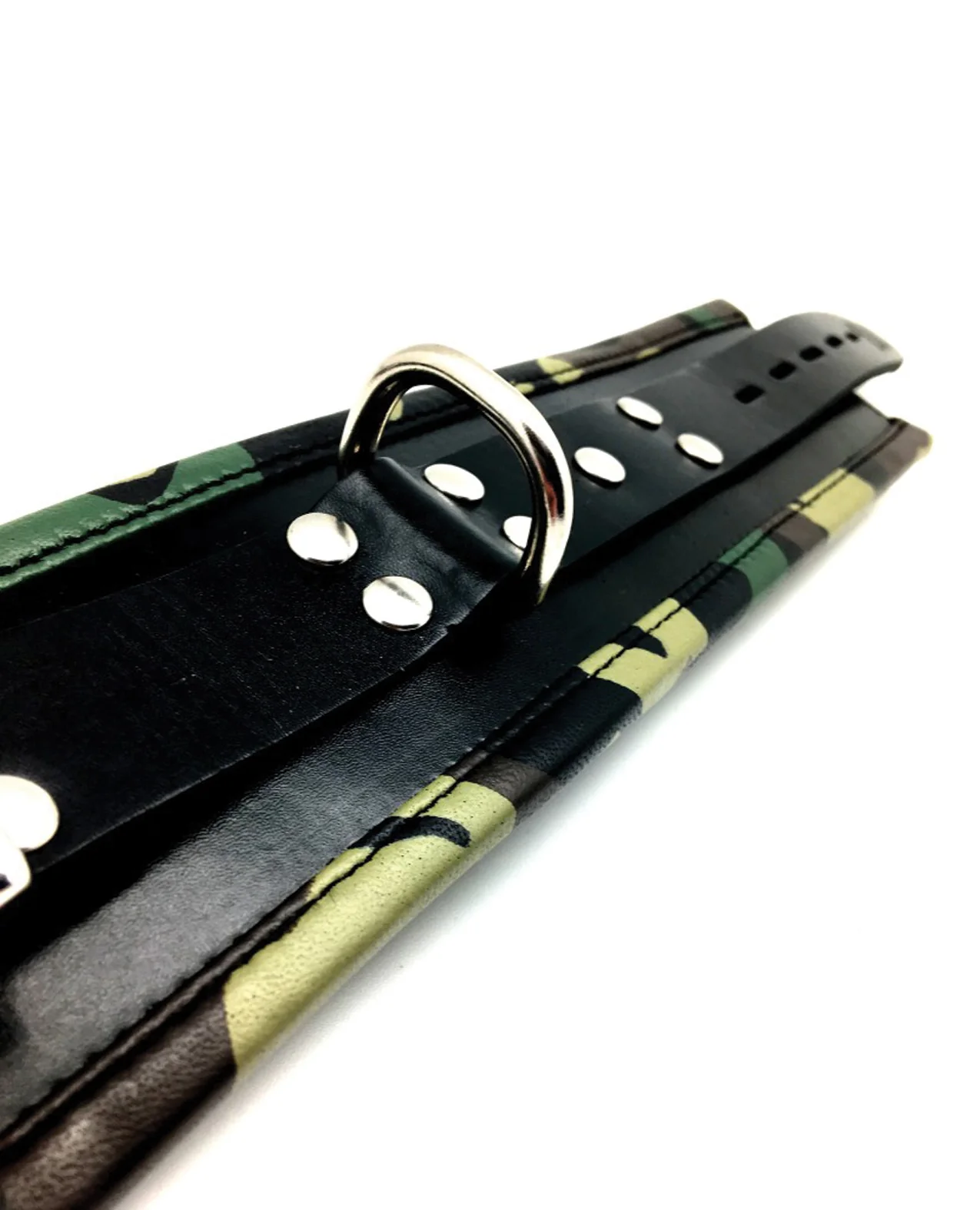 Sensual Sin Leather Padded Wrist Cuffs - Camo Piping - Image 3