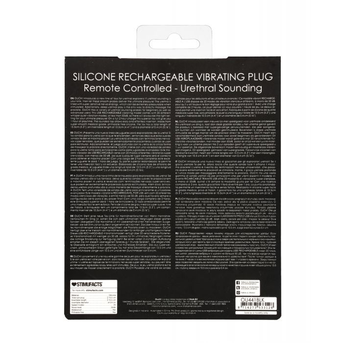 Shots Ouch Urethral Sounding Silicone Rechargeable & Remote Controlled Vibrating Plug - Black - Image 3