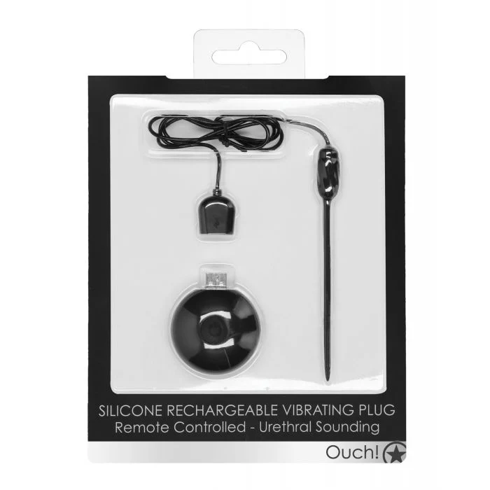 Shots Ouch Urethral Sounding Silicone Rechargeable & Remote Controlled Vibrating Plug - Black - Image 5