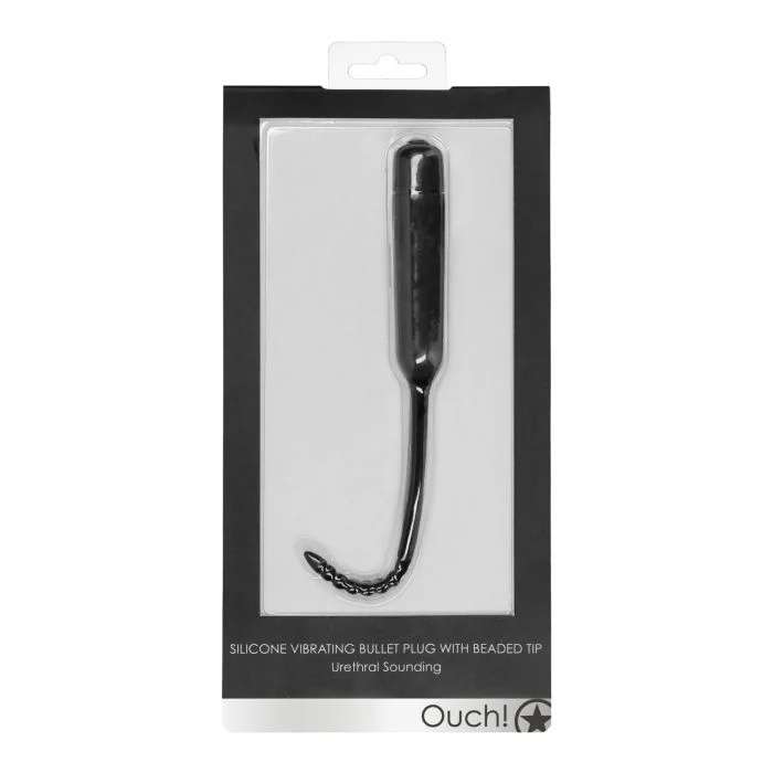 Shots Ouch Urethral Sounding Silicone Vibrating Bullet Plug w/Beaded Tip - Black - Image 5